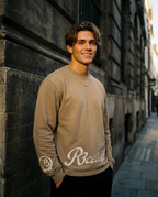 R3CEIVED Circle of Life long sleeve top Camel - male lifestyle close up