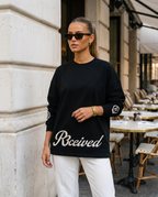 R3CEIVED Circle of Life long sleeve top Black - female lifestyle full body