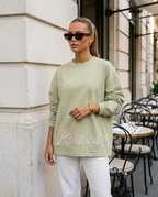 R3CEIVED Circle of Life long sleeve top Matcha Green - female lifestyle full body
