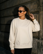 R3CEIVED Circle of Life long sleeve top Rice Apricot - female lifestyle close up