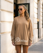 R3CEIVED Circle of Life long sleeve top Camel - female lifestyle full body