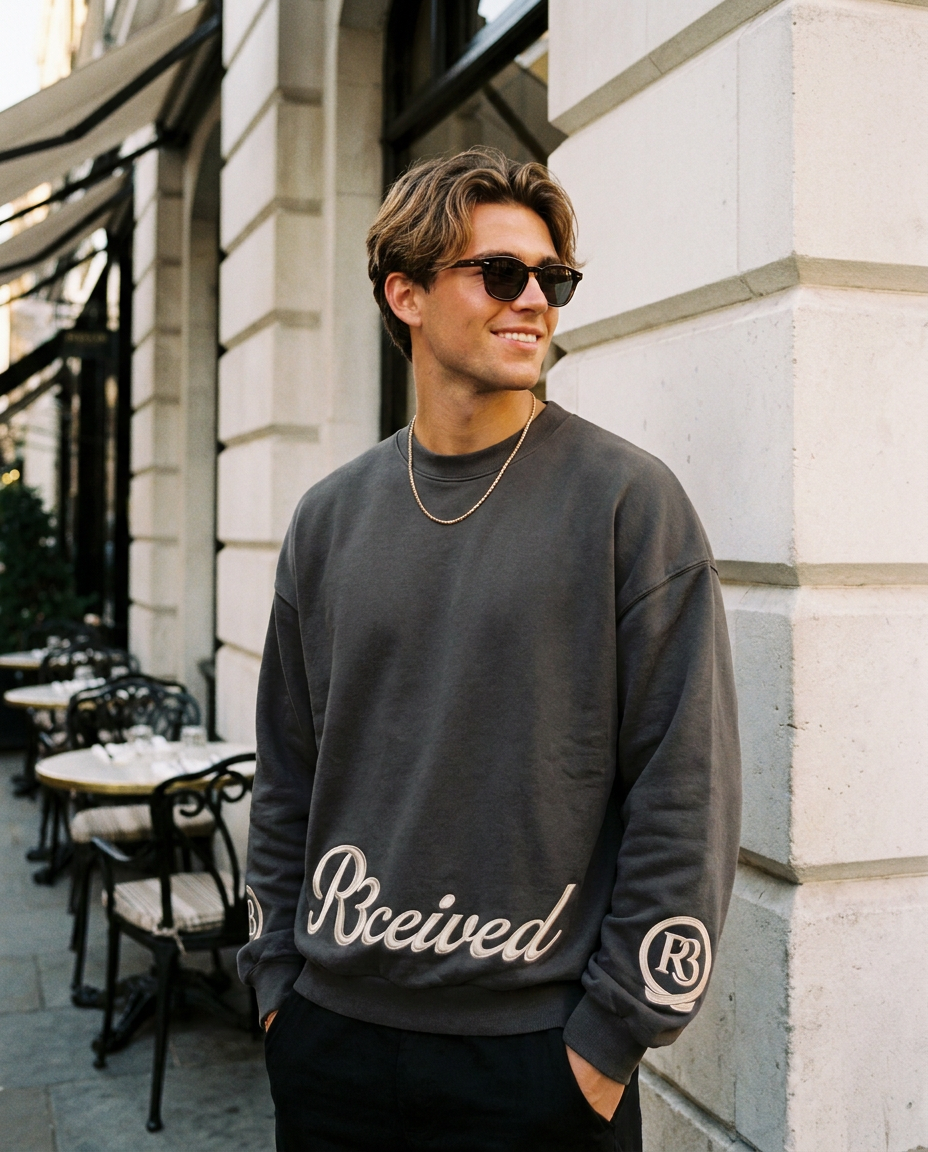 R3CEIVED Circle of Life long sleeve top Charcoal Grey - male lifestyle close up