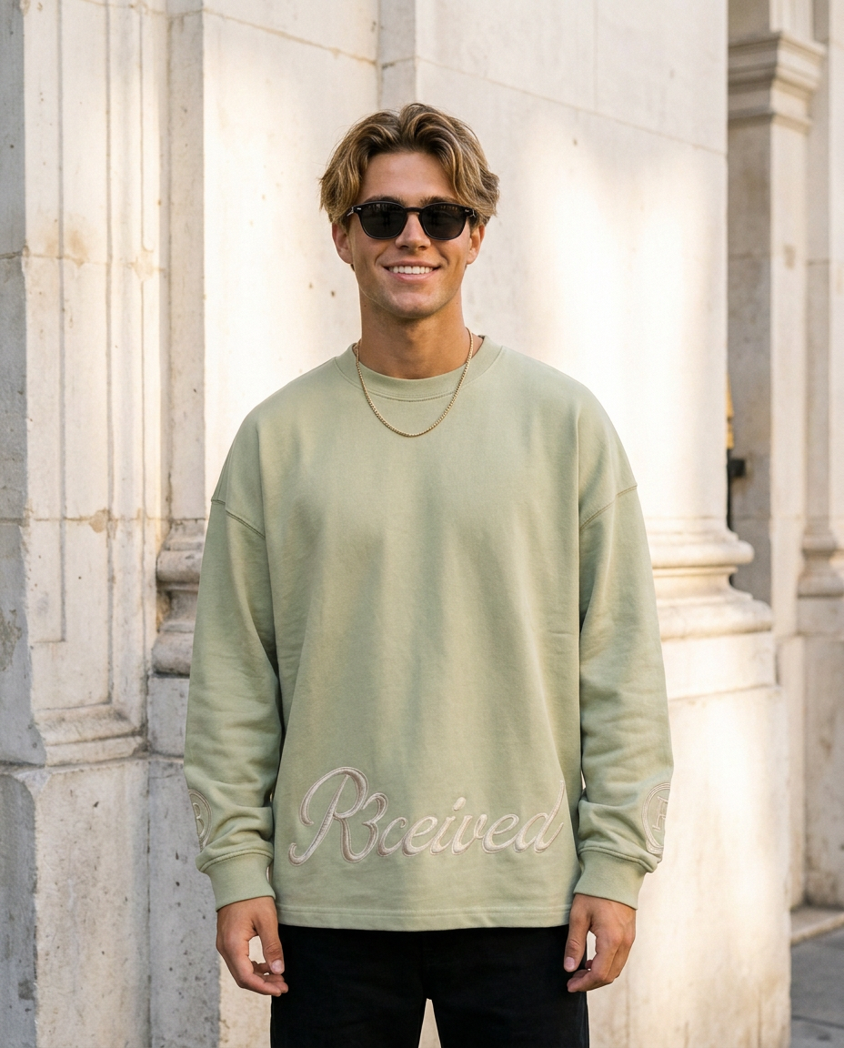 R3CEIVED Circle of Life long sleeve top Matcha Green - male lifestyle full body sunglasses