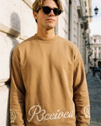 R3CEIVED Circle of Life long sleeve top Camel - male lifestyle close up sunglasses