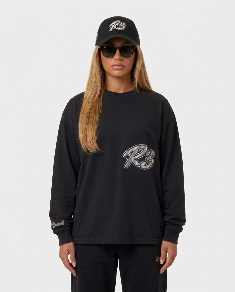 The Hustlers Long Sleeve Shirt black - female model front view