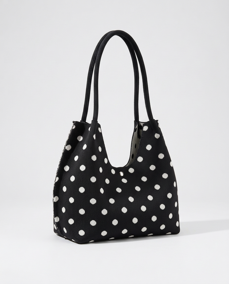 Polkadot Knit Bag in Black – knitted polka dot handbag
