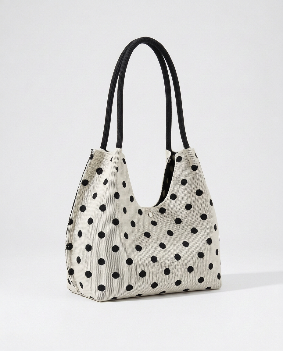 Polkadot Knit Bag in Cream & Black – knitted polka dot handbag