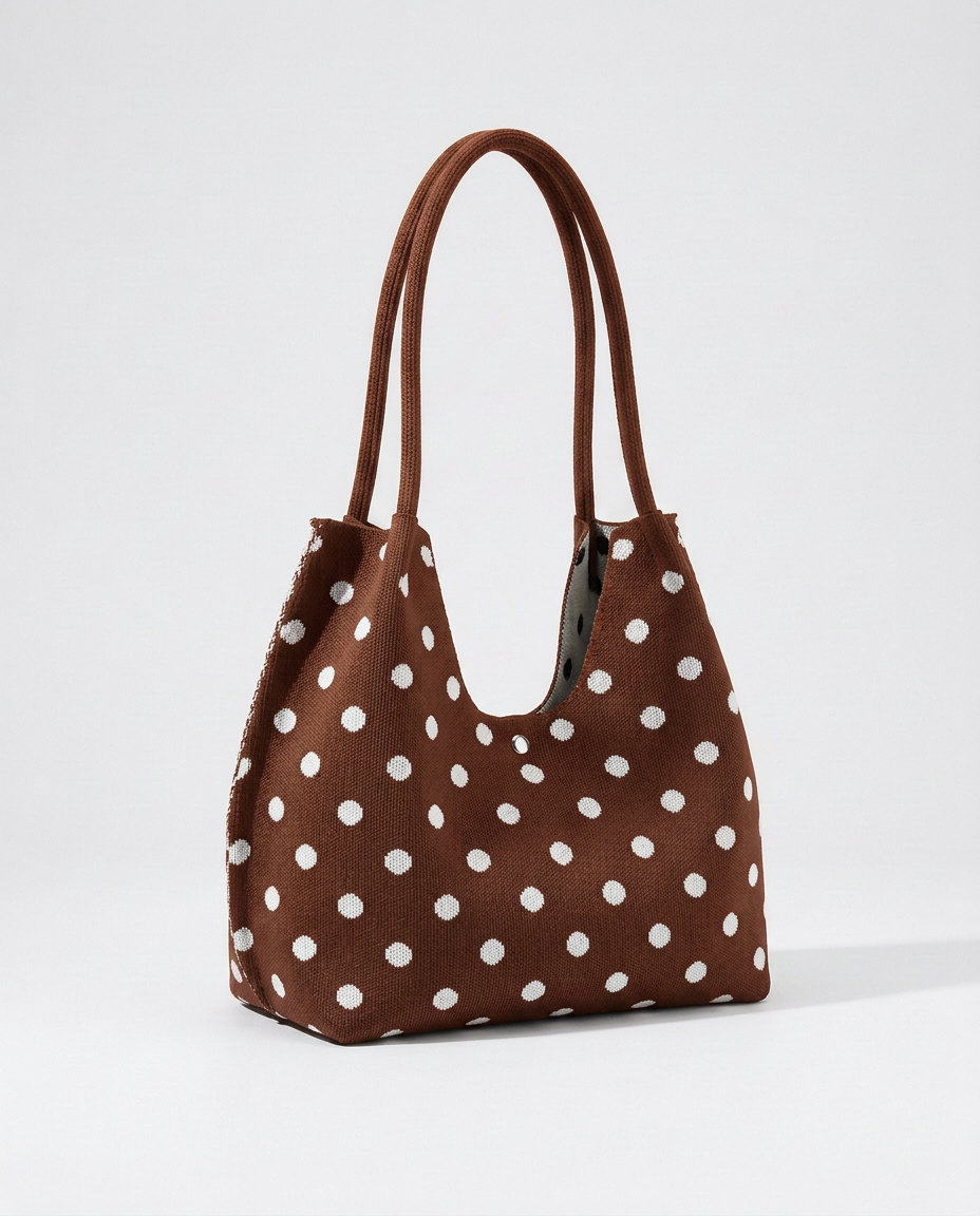 Polkadot Knit Bag in Cognac – knitted polka dot handbag