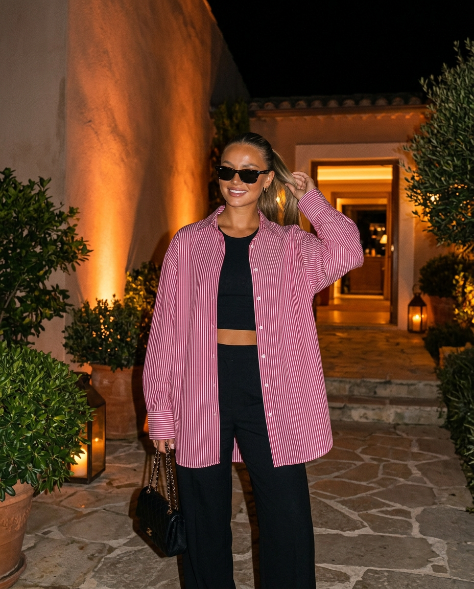 Riviera Oversized Striped Blouse in red - evening look
