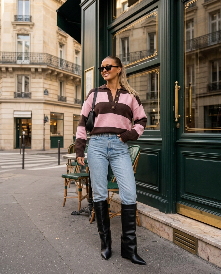 Capri Stripe Sweater in Pink - Paris café look