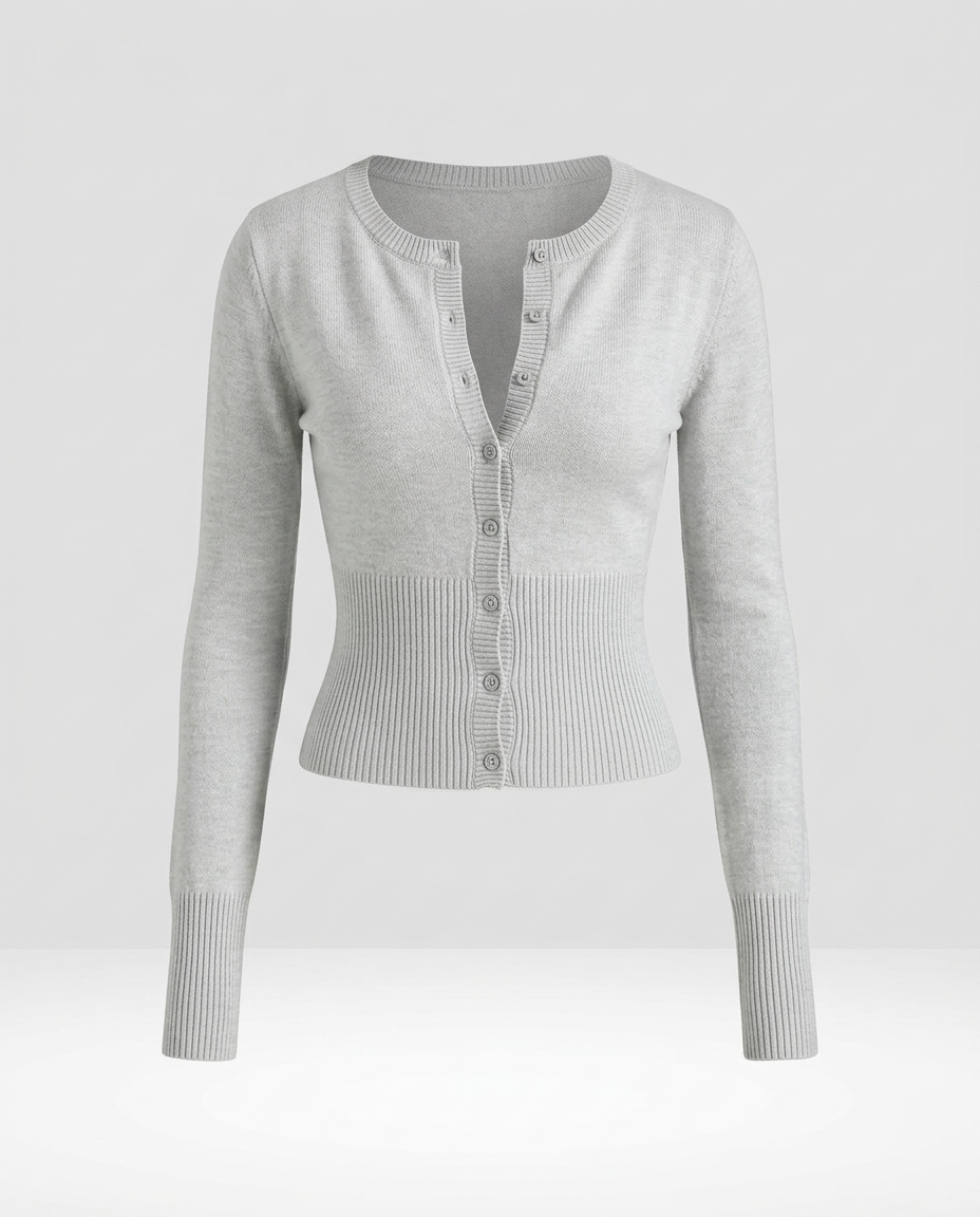 Saint-Tropez Ribbed Cardigan in Light Grey
