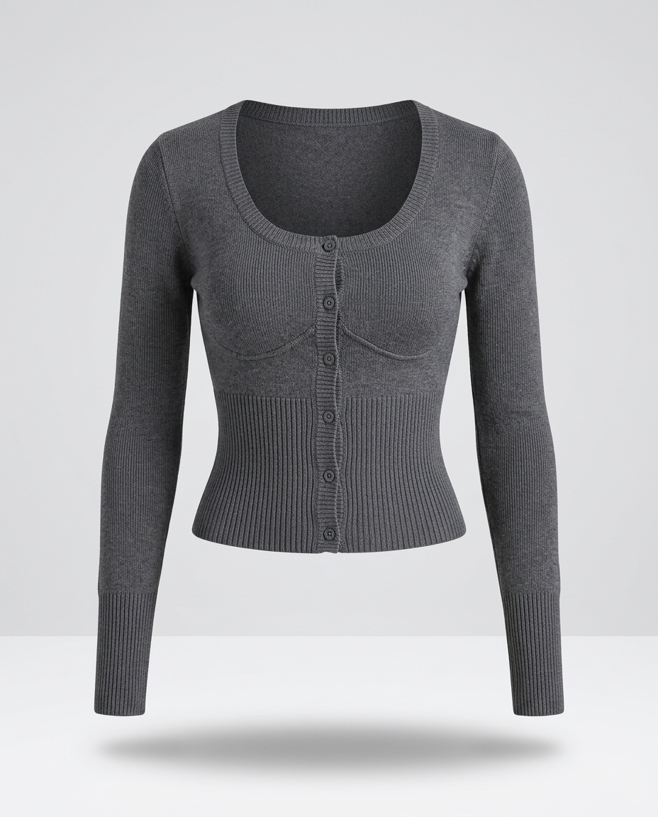 Saint-Tropez Ribbed Cardigan in Charcoal