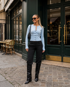Saint-Tropez Ribbed Cardigan in Sky Blue - Paris café look