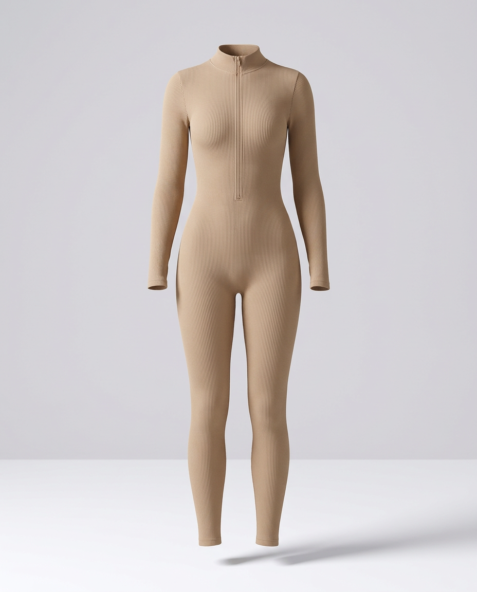 Aspen Ribbed Jumpsuit in Beige