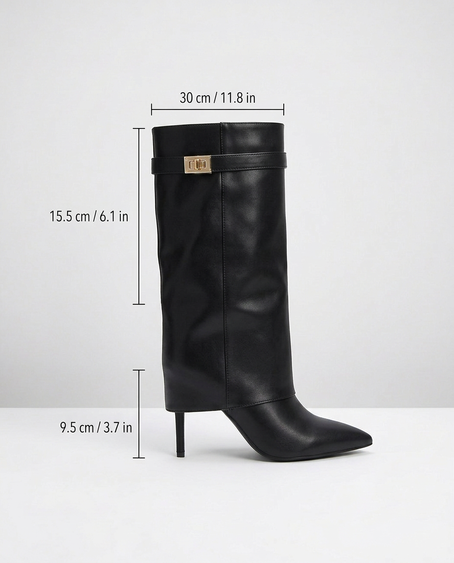 Cannes Boots size guide: 30 cm calf opening, 15.5 cm shaft, 9.5 cm heel