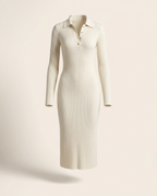 Knightsbridge Ribbed Knit Dress in Ivory, studio