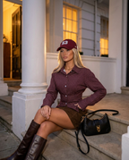 Margaux Shirt in Burgundy, London evening
