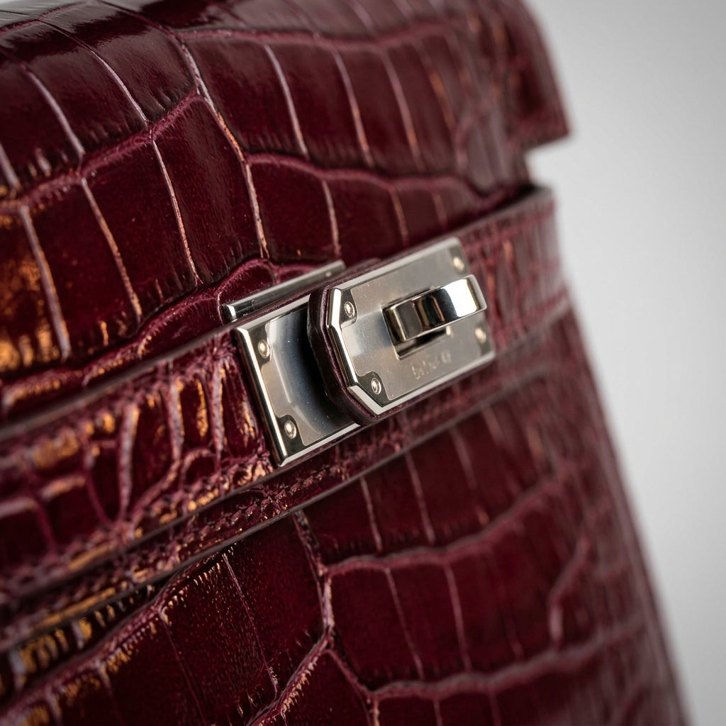 Top-handle structured handbag — Hardware & Leather Macro | Generated by Modelize