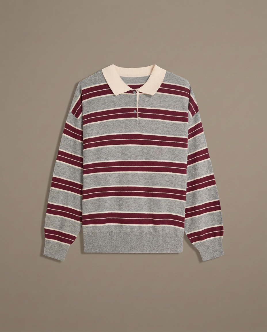 Notting Hill Stripe Knit Grey Burgundy