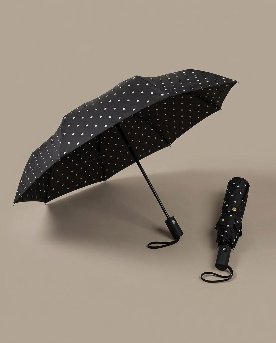 R3ceived Polka Dot Auto Umbrella Black