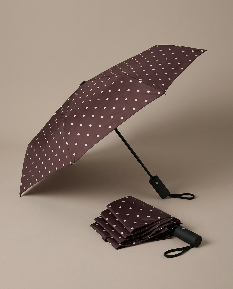 R3ceived Polka Dot Auto Umbrella Brown