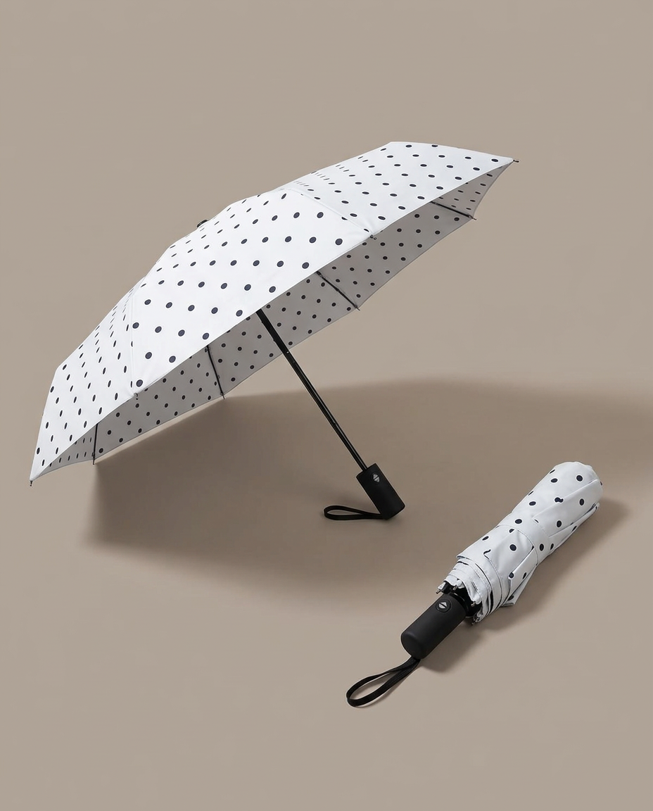 R3ceived Polka Dot Auto Umbrella White