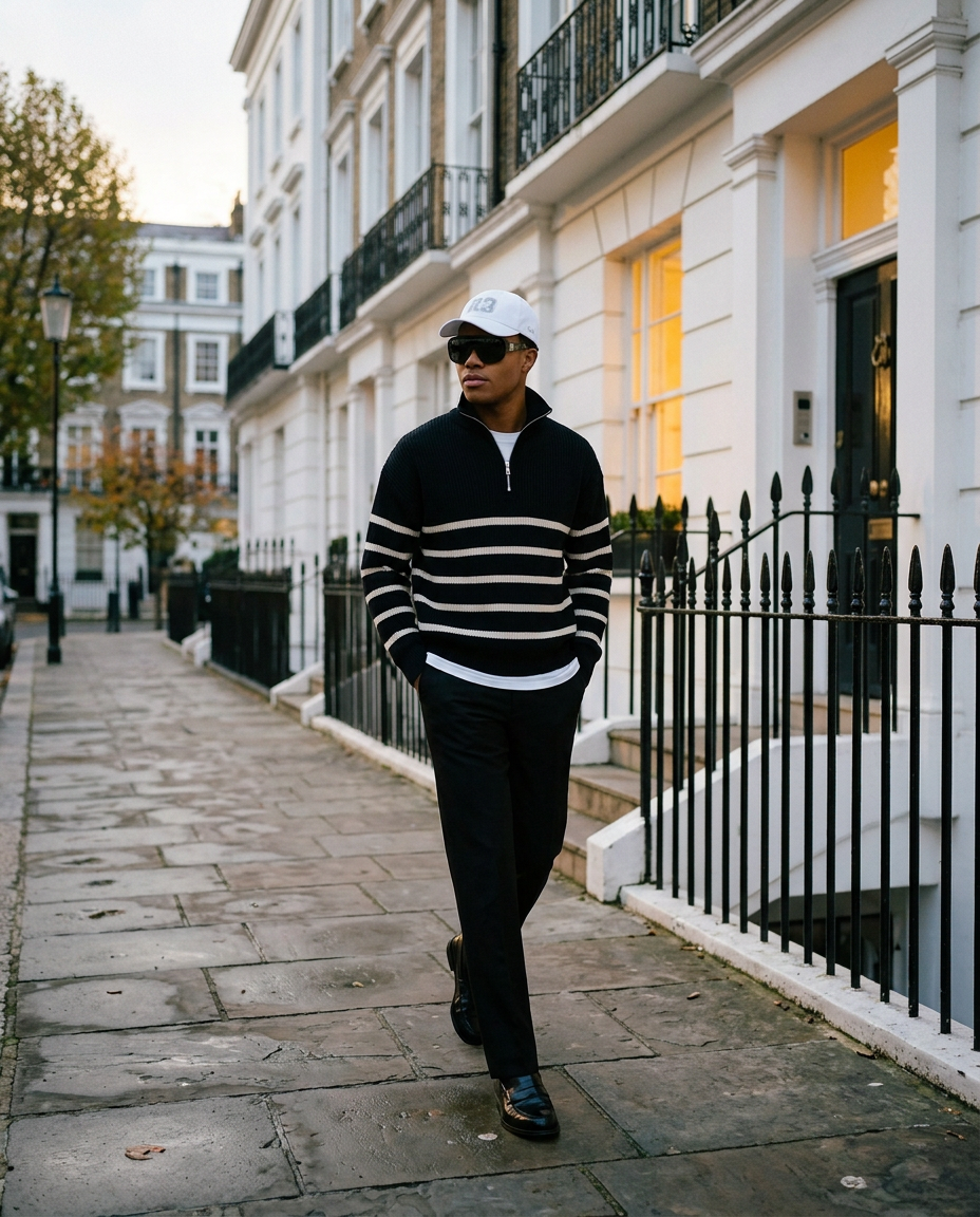 R3 Half-Zip Stripe Knit in Black
