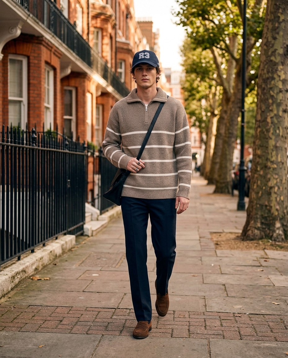 R3 Half-Zip Stripe Knit in Khaki