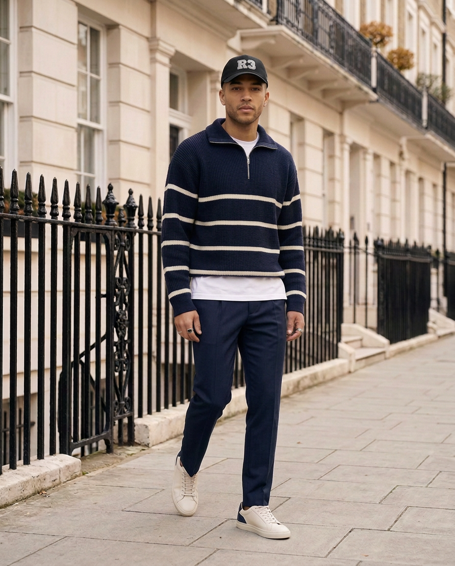 R3 Half-Zip Stripe Knit in Navy