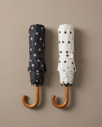 R3ceived Polka Dot Umbrella folded, Black and White
