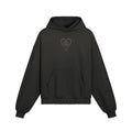 R3CEIVED True Love black cotton hoodie with a distressed vintage finish, drop shoulders, and a heart logo graphic.
