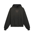 R3CEIVED True Love black cotton hoodie with a distressed vintage finish, drop shoulders, and a heart logo graphic.