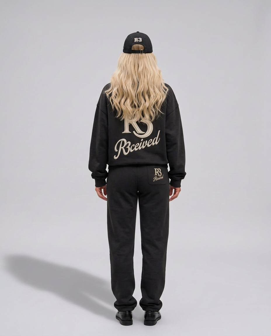 Signature Hoodie black - back view, R3 monogram