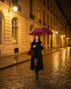 R3ceived Polka Dot Stick Umbrella Burgundy with Tribeca Croc Bag at night