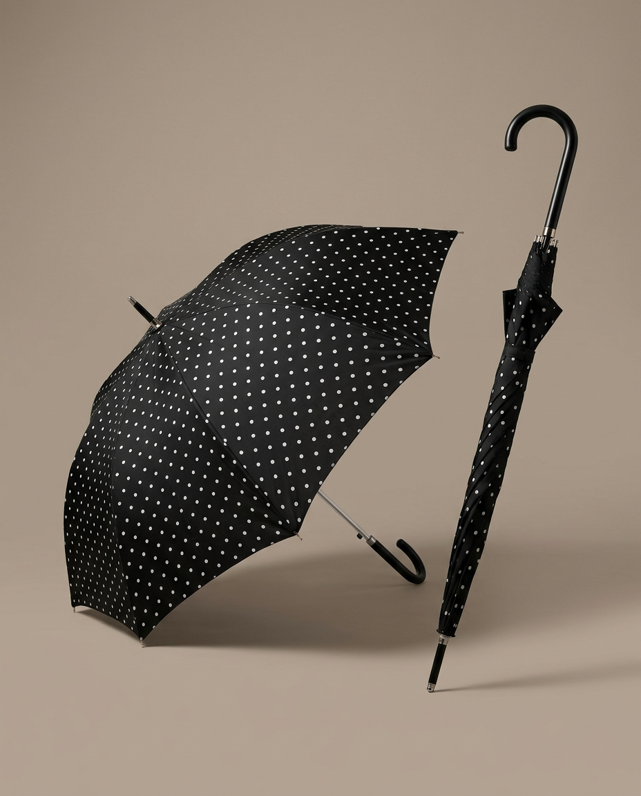 R3ceived Polka Dot Stick Umbrella Black
