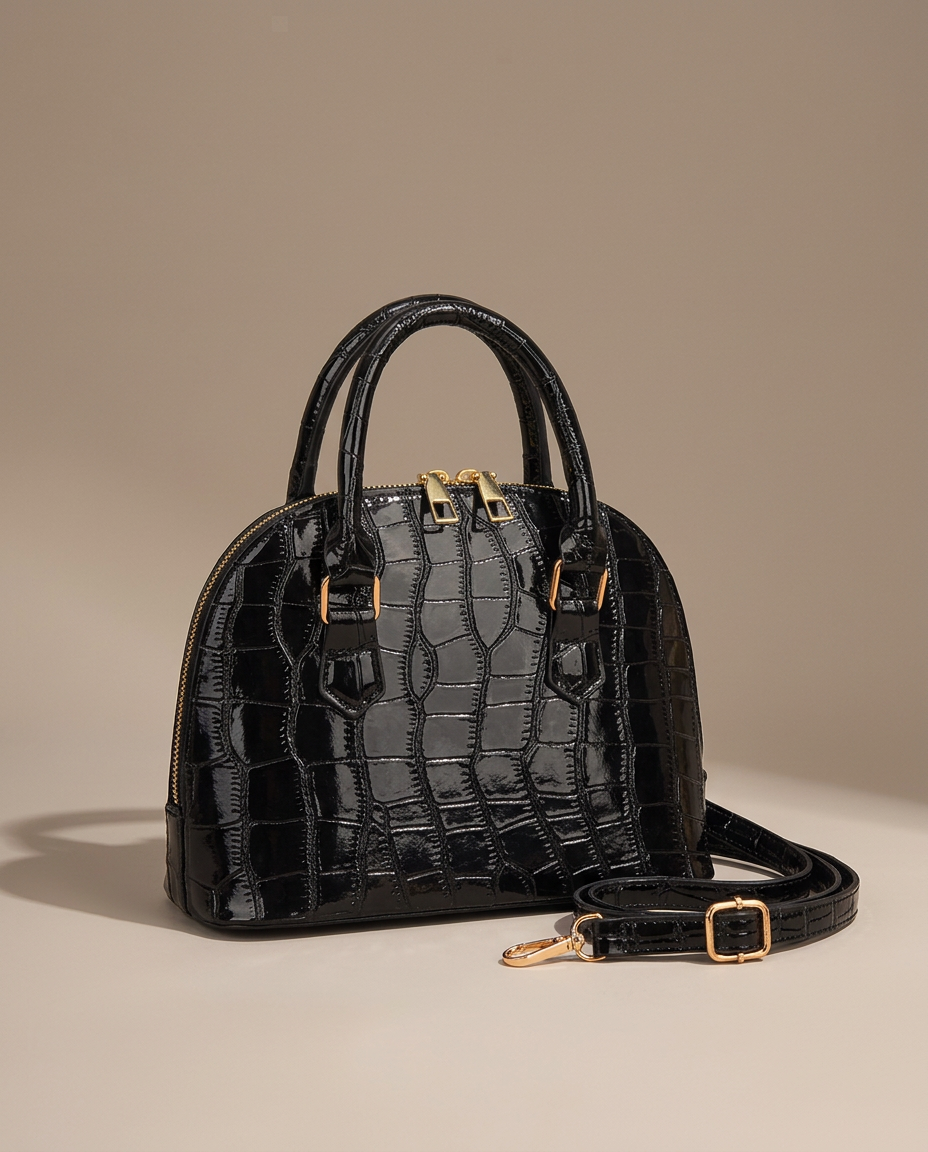 Tribeca Croc Dome Bag in Black