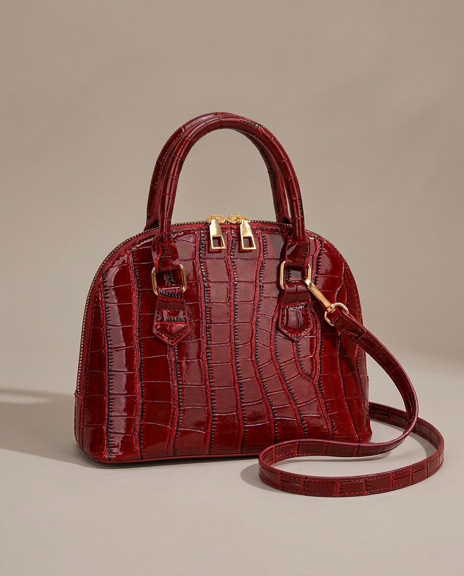 Tribeca Croc Dome Bag in Burgundy